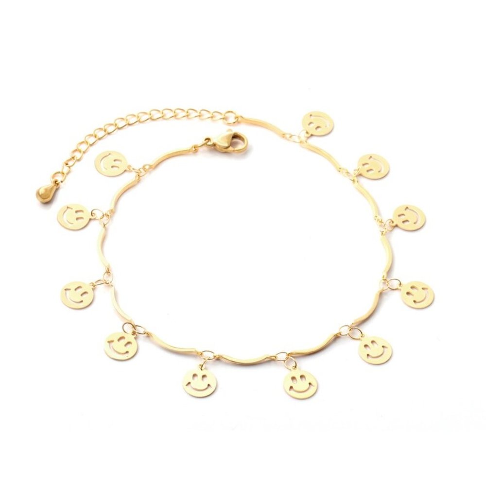 Gold plated stainless smile face anklet